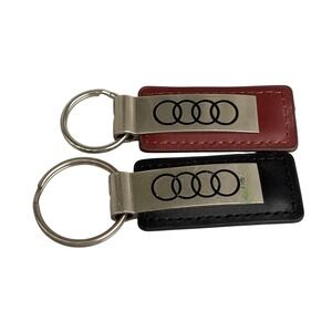 Audi South Coast Leather Keychains Set of 2 Black and Burgundy Logo Fobs
